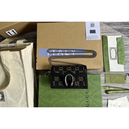 Gucci Dionysus super mini bag in Black and ivory denim jacquard