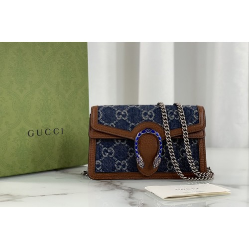 Gucci Dionysus super mini bag in Dark blue and ivory eco washed organic jacquard denim