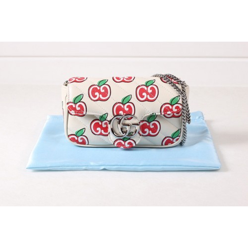 Gucci Chinese Valentines Day Marmont super mini bag in apple print white diagonal matelasse leather Gucci Chinese Valentines Day Marmont super mini bag in apple print white diagonal matelasse leather