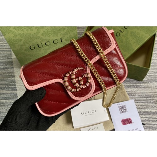 Gucci Marmont matelasse leather super mini bag in Dark red diagonal matelasse leather