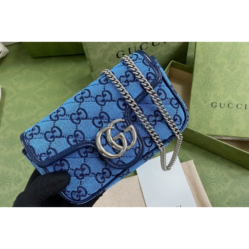 Gucci Marmont Multicolor super mini bag in Light blue and blue diagonal matelasse canvas