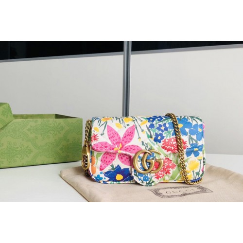 Gucci White Ken Scott print Super mini bag in White leather with floral print