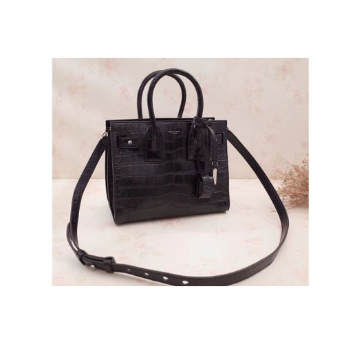 YSL Medium Sac De Jour Souple Bag Crocodile Leather Print Black