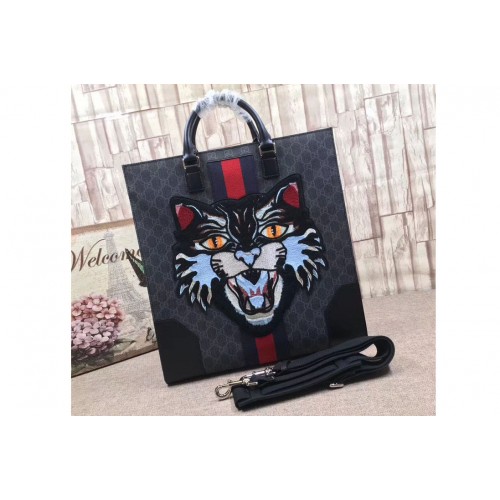 Gucci Angry Cat Supreme Tote with Embroidered Black