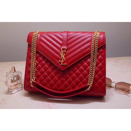 YSL Envelope Large Bag In Red Mix Matelasse Grain De Poudre Embossed Leather