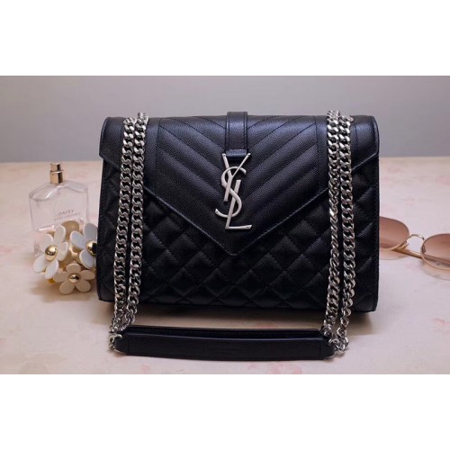 YSL Envelope Medium Bag In Black Mix Matelasse Grain De Poudre Embossed Leather Silver Hardware YSL Envelope Medium Bag In Black Mix Matelasse Grain De Poudre Embossed Leather Silver Hardware