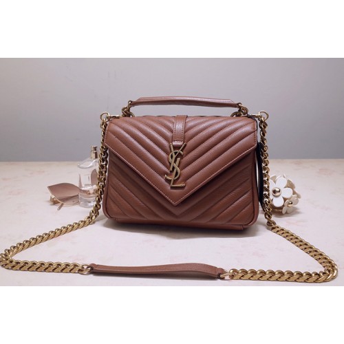 YSL COLLEGE Medium Bag IN Brown MATELASSe LEATHER With Gold Hardware