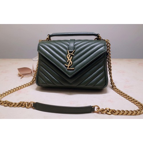 YSL COLLEGE Medium Bag IN Green MATELASSe LEATHER With Gold Hardware