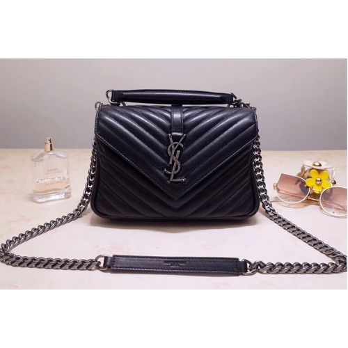 YSL College Medium Bags In Black Matelasse Leather