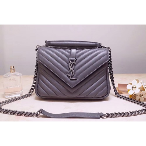 YSL College Medium Bags In Gray Matelasse Leather YSL College Medium Bags In Gray Matelasse Leather