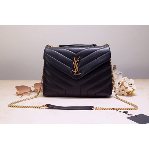 YSL LOULOU SMALL BAG IN Black Y-QUILTED LEATHER With Gold Hardware