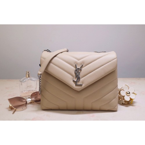 YSL LOULOU SMALL BAG IN Beige Y-QUILTED LEATHER With Silver Hardware YSL LOULOU SMALL BAG IN Beige Y-QUILTED LEATHER With Silver Hardware