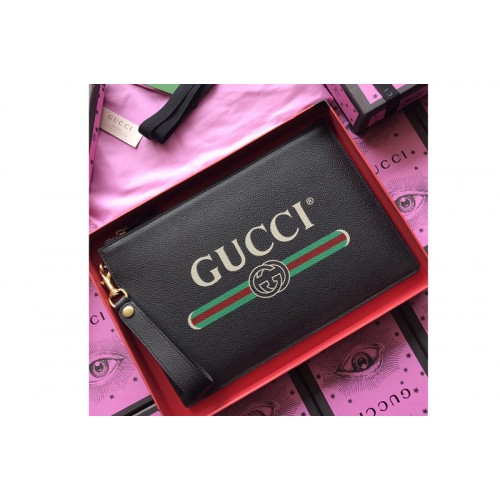 Gucci Print leather pouch with Gucci vintage logo in Black Leather Gucci Print leather pouch with Gucci vintage logo in Black Leather