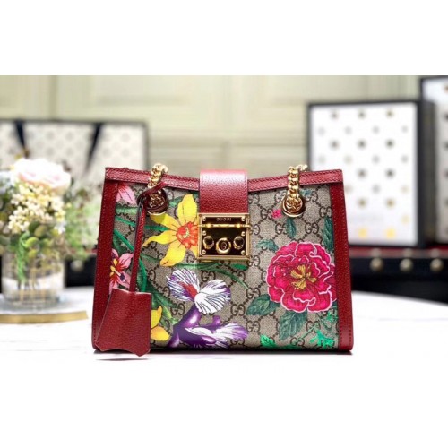 Gucci Padlock Flora small shoulder bags Beige ebony Supreme canvas With Red leather