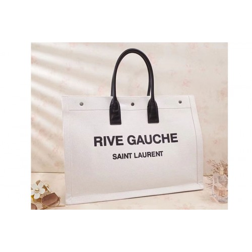 YSL Rive Gauche Tote Bag In White Linen 
