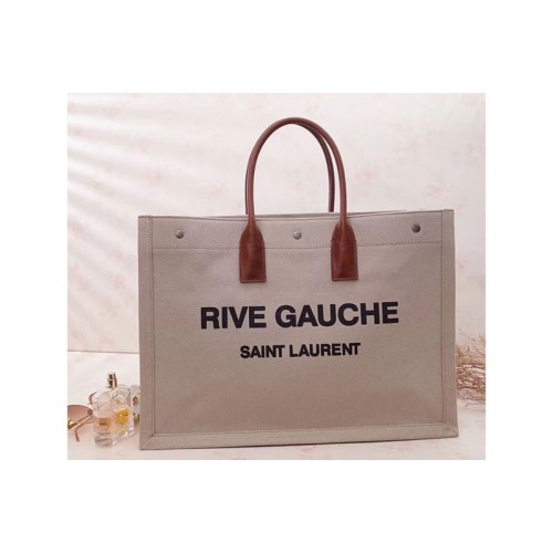YSL Rive Gauche Tote Bag In Brown Linen YSL Rive Gauche Tote Bag In Brown Linen
