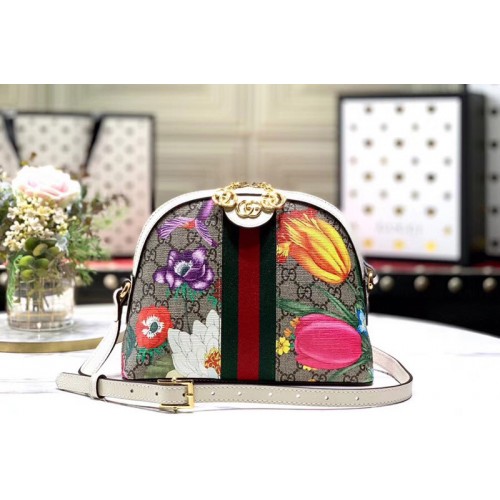 Gucci Ophidia Flora small shoulder bag Beige ebony Supreme canvas with Flora print Gucci Ophidia Flora small shoulder bag Beige ebony Supreme canvas with Flora print