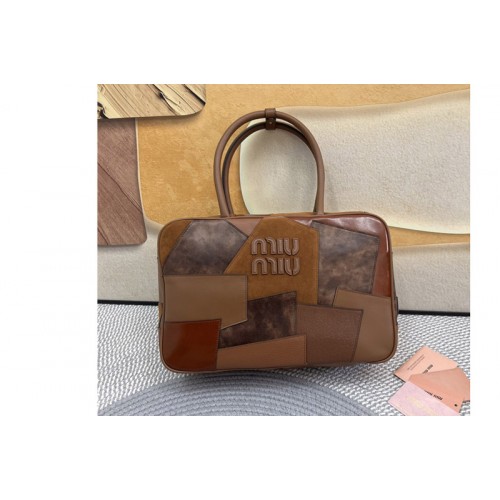 Miu Miu 5BB117 Leather patchwork Beau bag in Brown Leather