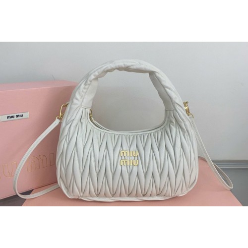 Miu Miu 5BC108 Wander matelasse nappa leather hobo bag in White Leather Miu Miu 5BC108 Wander matelasse nappa leather hobo bag in White Leather