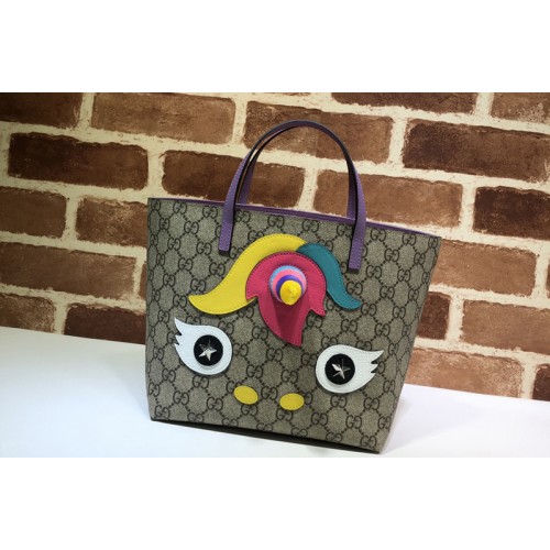 Gucci Childrens unicorn tote Bag in Beige ebony Supreme canvas