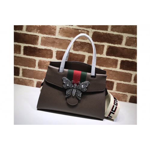 Gucci GucciTotem Medium Top Handle Bag Brown Leather with web Gucci GucciTotem Medium Top Handle Bag Brown Leather with web