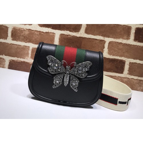 Gucci small butterfly shoulder bag Black Leather with web