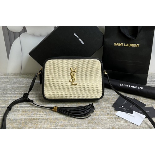 YSL LOU CAMERA BAG IN RAFFIA AND SMOOTH LEATHER