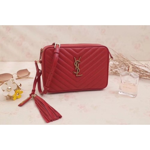 YSL LOU Camera Bag In Red Matelasse Leather