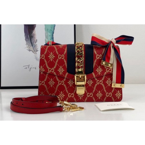Gucci Red Sylvie rhombus flower small shoulder bag in Gold rhombus flower with Web Gucci Red Sylvie rhombus flower small shoulder bag in Gold rhombus flower with Web
