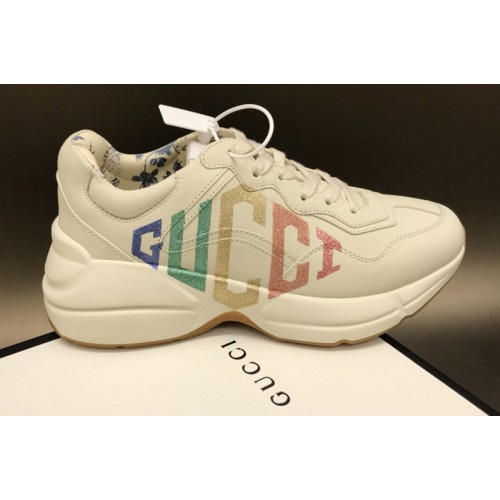 Women and Men Gucci Rhyton glitter Gucci sneaker in White Leather Women and Men Gucci Rhyton glitter Gucci sneaker in White Leather