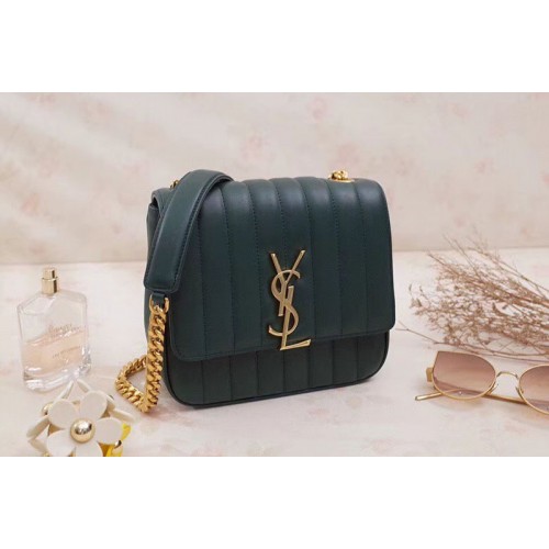 YSL Medium Vicky Chain Bag Original Leather Green