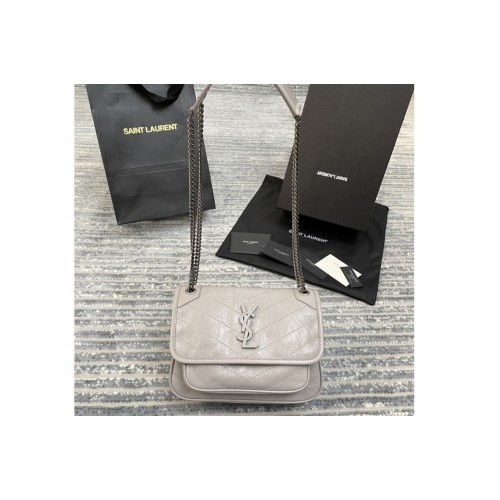 YSL niki baby Bag in Gray crinkled vintage leather