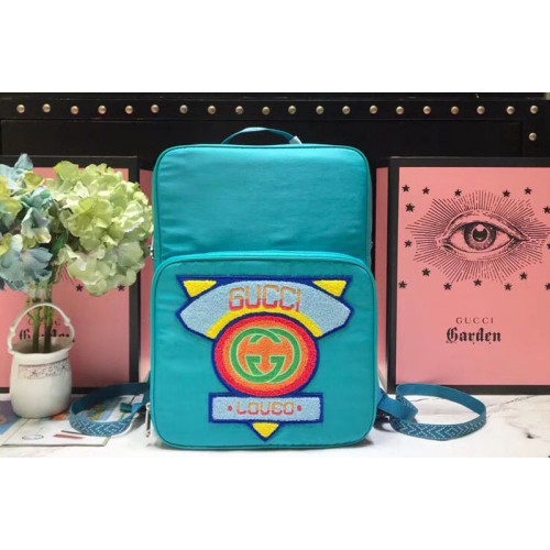 Gucci Medium backpack with Gucci 80s patch bright blue nylon Gucci Medium backpack with Gucci 80s patch bright blue nylon
