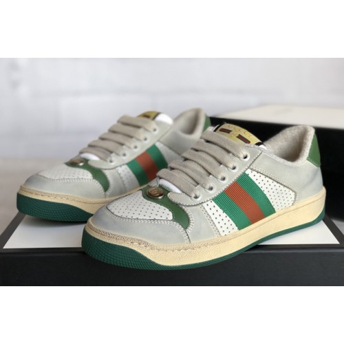 Mens and Womens Gucci Screener leather sneaker on White perforated and off-white leather Mens and Womens Gucci Screener leather sneaker on White perforated and off-white leather