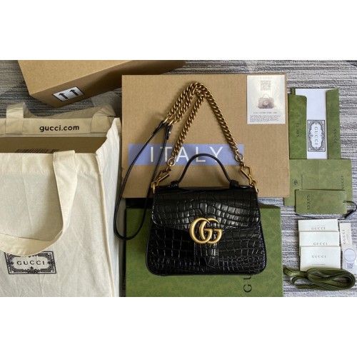 Gucci Marmont crocodile mini top handle bag in Black crocodile Leather