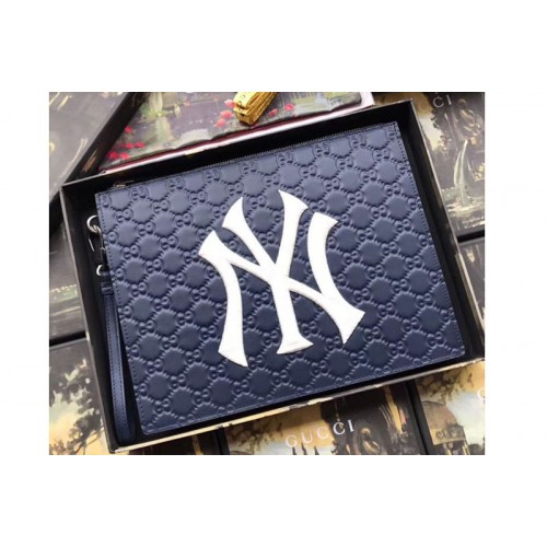 Gucci Leather pouch with NY Yankees patch Royal blue Leather