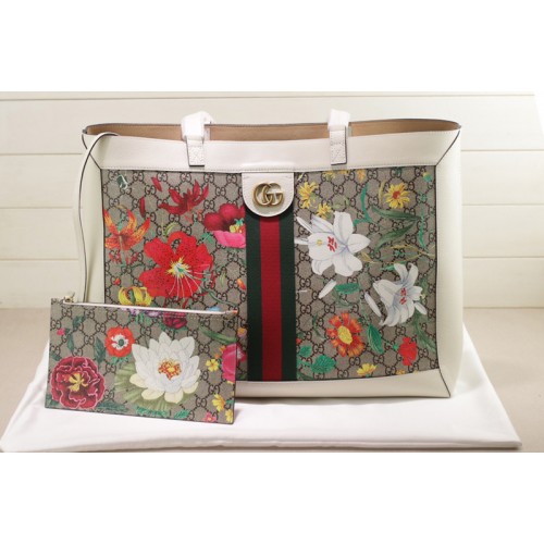 Gucci Ophidia Flora medium tote bag in Beige ebony Supreme canvas