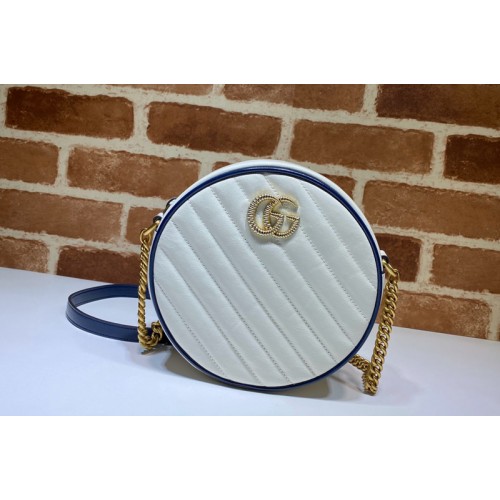 Gucci Marmont mini round shoulder bag in White Leather With Dark blue leather trim