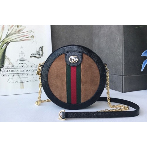 Gucci Ophidia mini round shoulder bags Brown suede with Web