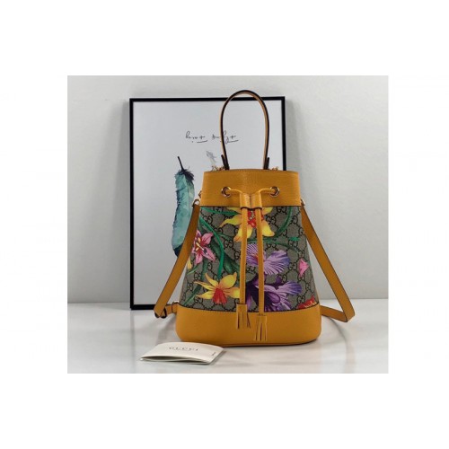 Gucci Online Exclusive Ophidia Flora small bucket bag Yellow Supreme canvas with Flora print