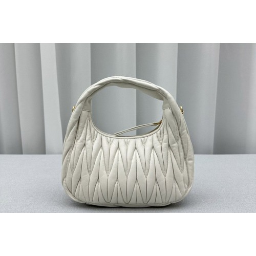 Miu Miu 5BC125 Wander matelasse nappa leather hobo bag in White Leather