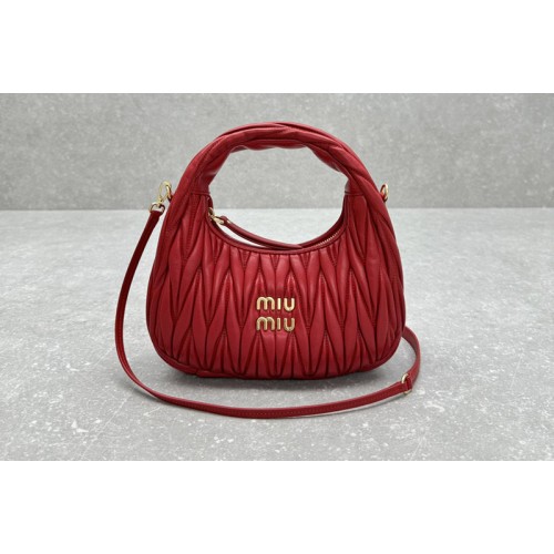 Miu Miu 5BC125 Wander matelasse nappa leather hobo bag in Red Leather