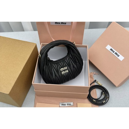 Miu Miu 5BP078 Wander matelasse nappa leather hobo mini-bag in Black Leather