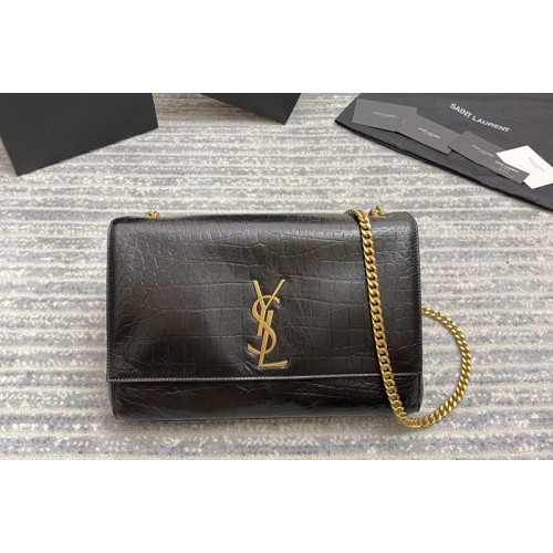 YSL KATE MEDIUM REVERSIBLE IN Black Crocodile Leather and Suede
