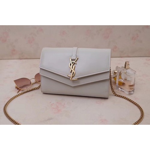 YSL Sulpice Chain Wallet In White Smooth Leather YSL Sulpice Chain Wallet In White Smooth Leather