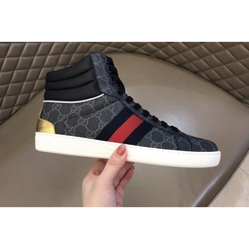 Gucci Mens Ace high-top sneaker in Black Supreme canvas
