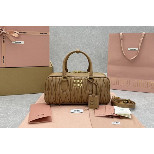 Miu Miu 5BB148 Arcadie matelasse nappa leather bag in Caramel Leahter