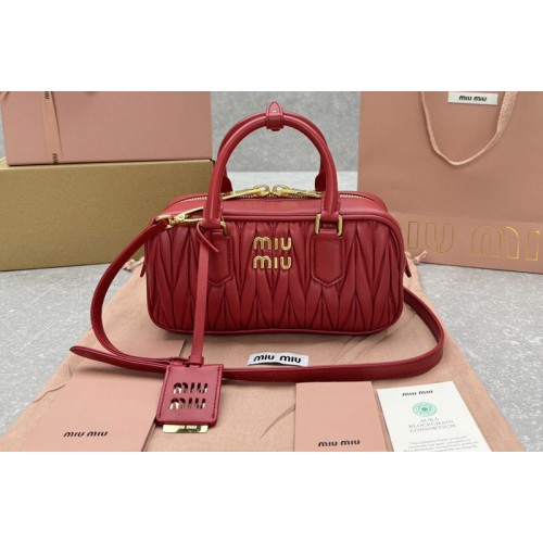 Miu Miu 5BB142 Arcadie matelasse nappa leather small bag in Red Leahter