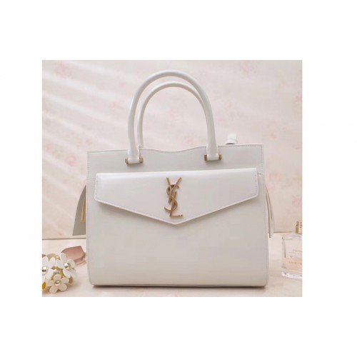 YSL UPTOWN Medium Tote Bags In White Smooth Leather