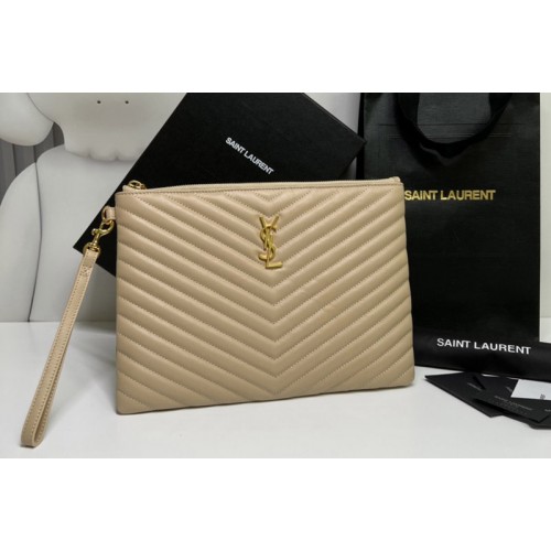 YSL Monogram Tablet Pouch In Beige Matelasse Leather